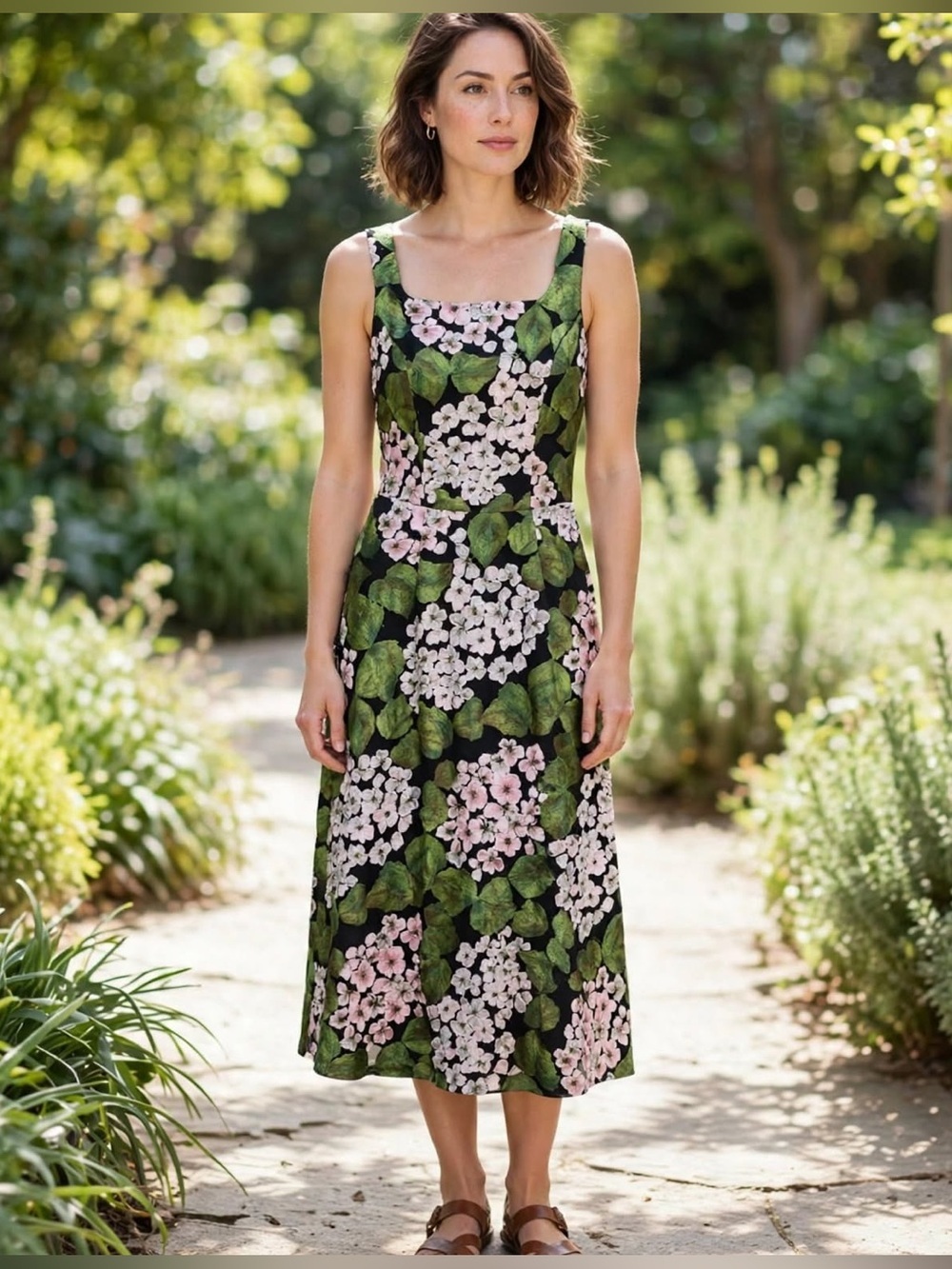 Dress The Population black hydrangea midi dress size XS or 0-2. NWOT